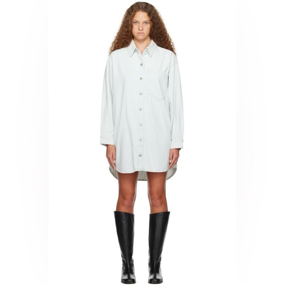 $300 AGOLDE Mazie Long Sleeve Nonstretch Denim Shirtdress